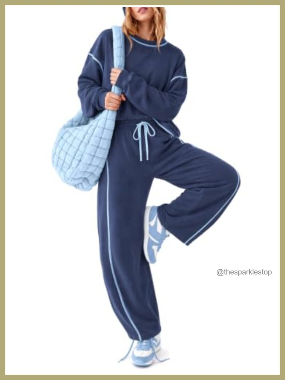 Women's Cotton Blend 2 Piece Set Crewneck Sweatshirt Barrel Pants